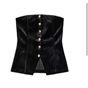 Zara Black Velvet Strapless Corset Top